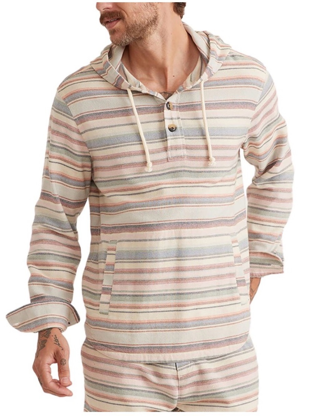 Marine Layer Men's Archive Broken Twill Baja Hoodie Multi Stripe XXL